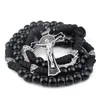 Chains Black Paracord Men Rosaries 12mm Acrylic Beads Cross Necklace For Soldier Catholic Rugged RosaryChains