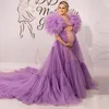 Umstands-Abschlussballkleider, transparenter Tüll, Foto-Robe, sexy Kleid für Fotoshooting oder Babyparty, maßgeschneiderte lange, bauschige Partykleider