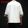 RUIHUO Half Sleeve Linen Cotton T Shirt For Men Clothing Harajuku Tee Shirt Summer Streetwear Hip Hop 5XL Arrivals 220407