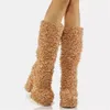 Women Warm Fur Boots Winter Plush Snow Boot Fashion New Soft Curly Plush Platform Shoes Thick High-Heeled Round Toe