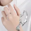 Cluster-Ringe aus Sterlingsilber, verstellbar, herzförmiger Kettenanhänger, Ring, romantisch, verschicken, Freundin, Liebhaber, Valentinstagsgeschenk, R005Cluste