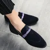 Zapatos de vestir informales de negocios a la moda para hombre, mocasines de tacón bajo con punta redonda y punta redonda hechos a mano de Color sólido de gamuza sintética DH932