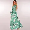 Party Jurken Vrouwen Zomer Seaside Maxi Jurk 2022 Sexy Diepe V Palm Boom Print Strand Bloemen Lange Mouwen Ruffle zonnejurk Plus Size