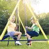 5 in 1 Outdoor Tolddler Swing Set for Backyard Playground Swing Sets with Steel Frame Silde Seesaw Swing and Basketball Hoop For Kids Outdoor Fun MS281008AAC