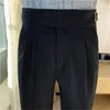 Pantalon masculin style britannique taille haute robe décontractée pantalon ceinture conception de pantalon mince de bureau formel de la fête de mariage social 220826