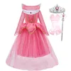 Vestidos para meninas Meninas Vestido de princesa Crianças Aurora Traje Cosplay Peruca extravagante Bebê menina Halloween Festa de aniversário 3-10 anos Meninas