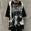 AOLAMEGS MĘŻCZYNY Koszulki Lato Oversized T-shirt Anime Girl Drukuj Tee Shirts Hip Hop High Street Gothic Streetwear Unisex 220325