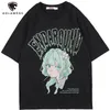 Aolamegs T-shirt Men Green Hair Girl Cartoon Anime Printed O-Neck Streetwear Japanese Harajuku Fashion Tops Men Clothing Summer 220408