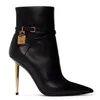 22er-Jahre-Muster, Metallschloss-Dekoration, Kalbsleder, hohe Absätze, Schuhe mit seitlichem Reißverschluss, spitze Zehen, Stöckelschuhe, Run Way, Luxus-Designer-Schuh, Damen-Stiefelette