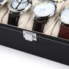 Window Black Leather Watch Box Case Professional Holder Organizer For Clock Watches Jewelry Boxes Travel Display Gift 220428