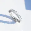 Классические изящные украшения 925 Серебряное серебряное серебро полное принцесса Cut White Topaz Cz Diamond Gemstones Eternity Square 2022