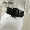 Belts Ms Waist Sealing Wide PU Leather Decoration Skirt Shirt Dress Round Buckle Rectangle Black White Belt Simple Versatile 107CBelts Forb2