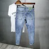Skinny Fit Jeans för män Stretch Light Blue Gray Famile Brand Jeans Mannen i full längd Byxor Mäns kläder Jean Homme CX220401