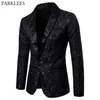 Preto jacquard bronzeamento floral blazer homens marca de luxo único botão terno jaqueta homens festa casamento palco traje homme 2xl 220812