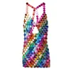 Robes décontractées Rainbow Open-Back Chainmail Mini Robe Femmes Sexy Coloré Rayé Discothèque Party Dames Casual