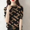 Kadın T-Shirts Tees Yaz Yeni Pamuk Örme Sweaters Kısa Kollar Günlük Nakış Bayanlar Üstler Artı Boyut Kazak Tees Sıcak