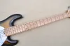 Fabriksanpassad svartgul 5 strängar Elektrisk basgitarr med Flame Maple Veneer White Pearl PickGuard Maple Fretboard Erbjudande Anpassad