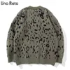 Una Reta Vintage Leopard tröja män Nya Harajuku Vinterkläder stickad tröja Pullover överdimensionerad tröja T220730