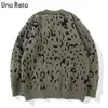 Una reta reta suéter de leopardo vintage Men novo Harajuku Inverno de inverno Roupas masculinas suéter de malha de suéter de tamanho grande T220730