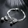 925 argent Sterling cinq serpent chaîne lisse givré perle Bracelet pour les femmes mariage fiançailles fête bijoux de mode