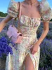 Summer Sexy Floral Print Dress Women Party Long es Puff Short Sleeve Elegant Club Sweet Laides Chic Maxi es 220613