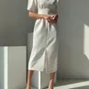 Elegant Women Short Puff Sleeve Summer Dress Korea Style Office Lady Slim Waist Female Fashion Clothes Vestd 220516