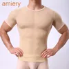 Mens camiseta apertada de malha sexy de malha transparente de manga curta homens esportes respiráveis ​​de manga curta para homem