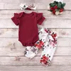 Urodziła się ubrania dziewczynki niemowlę dzieci solidne romper kwiatowe spodnie opaska do włosów Baby Girl Set 23 220509