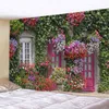 Tapisserie Fleurs de printemps Clôture en bois Tapisserie Nature Rose Rose Plantes Mur Hangin