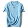 FGKKS Summer Men's T Shirt Fashion Chinese Style Linen Button Design Thin Slim Fit Short Sleeve Male Casual Solid Color T-Shirt 220513