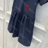 22ss kids designer clothes girls navy collar dress shirt cotton skirt summer child short sleeves embroidered skirts girl g.ci brand solid color party dresses album a1