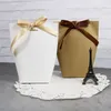 50 pcs Blanc Kraft Noir Sac En Papier Bronzant Français "Merci" Merci Boîte Cadeau Paquet Faveur De Fête De Mariage Sacs De Bonbons Avec Ruban 220427