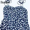 BAZALEAS ELEGANT JUSTERA SPAGHETTI REMS Vestido Blue Leopard Print Women Midi Dress Vintage Elastic Bust Side Split 220611