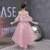Adorável blush cor-de-rosa flor vestidos de menina para casamento 2022 CAP manga jóia princesa crianças vestidos de festa com laço apliques vestido de menina