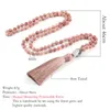 Hänge halsband 6mm 108 mala pärlor halsband naturlig rhodonit med Buddha huvud pärlor bohemian tassel yoga japamalapendant