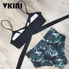 Swimwear Women High Waist Swimsuit Push Up Bikini Woman Sexy Leopard Cross Bandage Bathing Suit Female Set Plus Size 220621