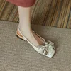 Sandals Baotou Flat Shoes Handmade 2022 French Sweet Bow Tie Hollow Leather Low Heel Back Strap & # 39