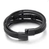 Nova moda multicamadas couro preto aço inoxidável cruz charme pulseiras para homens gift4405480