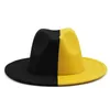 Sombrero Fedora de retales para mujer, sombreros de boda para fiesta de otoño e invierno para damas, sombrero rojo negro elegante para iglesia, gorra superior de Jazz con ala plana para hombre 1156089