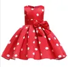 Baby Girl Classic Retro Dot Print Print Print Print Элегантное Красное Бантиковое Платье 2-10 лет Дети Повседневная Флаун Prock Performance Костюм Vestidos 2022 Новый