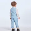 Vårens höst baby pojke gentleman kostym vit skjorta med bow tiestriped vestrousers 3st formella barnkläder set24102367225