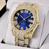 Armbandsur Lyx Guld Roman Bling Hip Hop Full Iced Out Watch Quartz Blue Diamond Watches Herr Silver Diomand Reloj De Diamantes