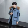 Calore invernale Piumino da uomo spesso collo in pelliccia con cappuccio Moda outdoor antivento lungo Parka casual Chaqueta Plumas