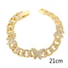 Link Bracelets Chain Fashion Hip Hop Crystal Butterfly Shape Women's Bracelet Men's Miami Cuban Anklet Thick Wholesale Foot Raym22