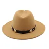 Berets Britischer Stil Wolle Jazz Cap Hut für Frauen Vintage Utumn Winter Damen Fedora Hüte mit Metallgürtel weiblich breite Krempe GH-218Berets Wend2