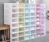 Organizador de armazenamento de tênis à prova de pó de plástico de plástico transparente Flip Flip Transparent High Heels Boxes Candy Color Shoes empilháveis ​​Recipientes CASO SN4291