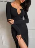 Robes de soirée élégantes à manches longues pour femmes 2022 Printemps Découpé Fente Sexy Robe noire Bandage Moulante Maxi Robe Longue Automne 220316