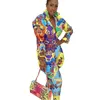 エスニック服のピースは、女性のためにアフリカンを印刷する弾性バギーパンツロックスタイルダシキスリーブ有名なスーツレディーニック