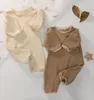 Né bébé vêtements enfant en bas âge col rond dentelle gaufre barboteuse printemps coréen lanterne manches mignon décontracté combinaison fille combinaisoncombinaisons