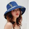 와이드 브림 모자 2022 격자 무늬 패션 양동이 모자 여성 여름 해변 태양 플로피 플랫 접이식 면화 모자